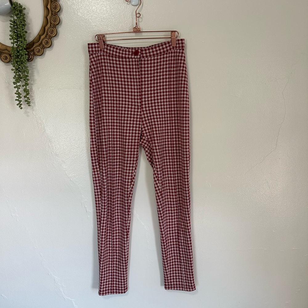 Free People Red Carnaby Checkered Stretch Skinny Leg Flat Front Pants, US 4